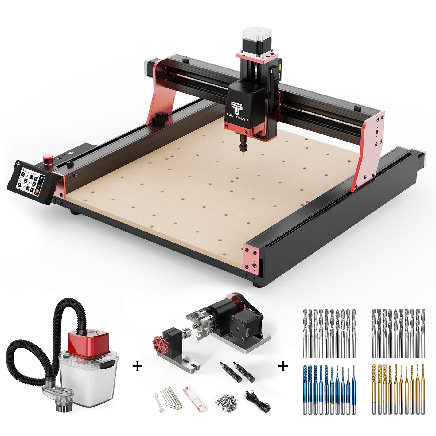 Twotrees TTC450 PRO CNC Router Machine + Vacuum Cleaner M1 + 4th Axis + End Mills
